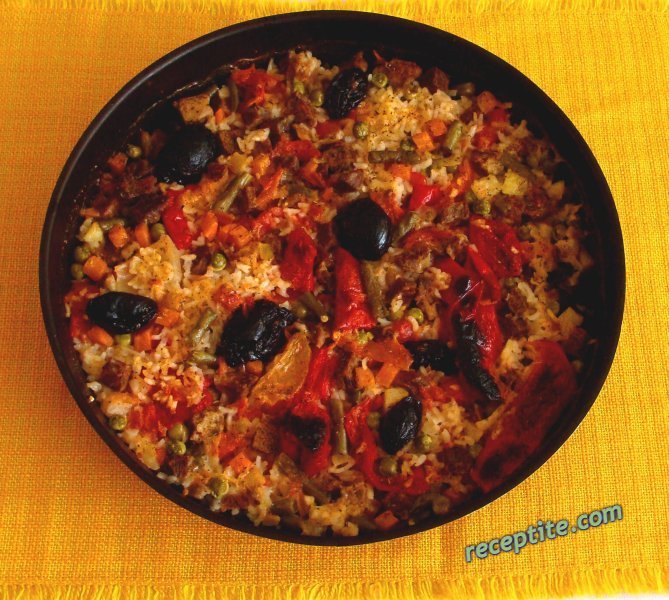 Снимки към Телешко с ориз и зеленчуци на фурна