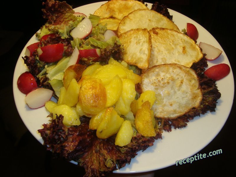Снимки към Панирана целина с къри картофки