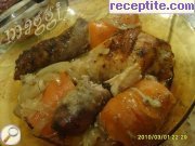 снимка 3 към рецепта Пилешко месо с кълцана наденица в гювеч