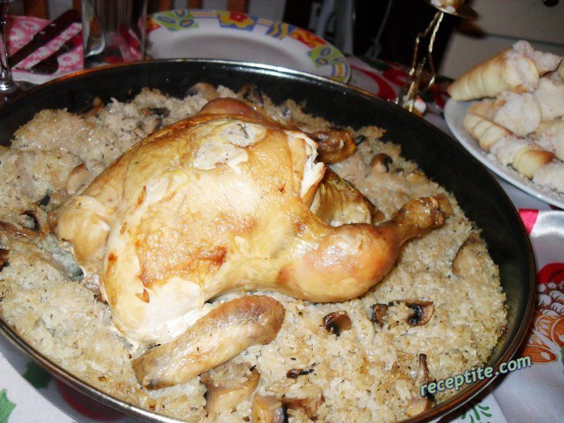 Снимки към Пълнено пиле с гъби и ориз