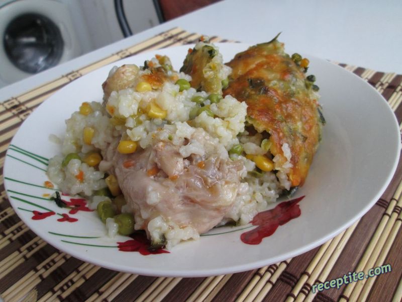 Снимки към Пилешко с ориз и зеленчуци и кашкавалена коричка