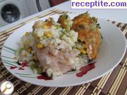 Пилешко с ориз и зеленчуци и кашкавалена коричка