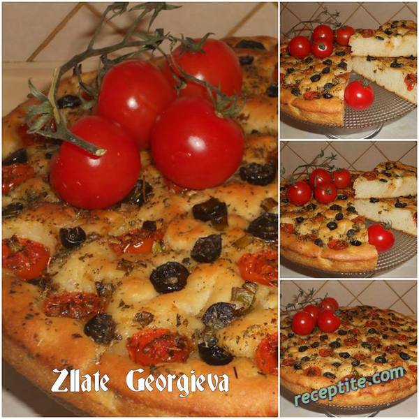 Снимки към Фокача с чери домати, маслини и риган