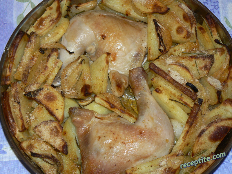Снимки към Пилешки бутчета с хрупкави картофи на фурна