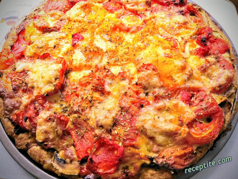 Снимки към Пица (тарт) с пълнозърнесто брашно, гъби и домати